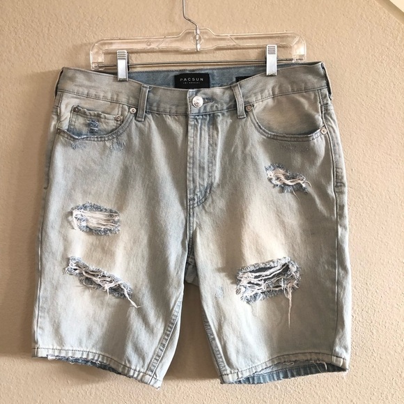 PacSun Men’s Distressed Vertical Stretch Skinny Denim Shorts Size W34 - Picture 3 of 14